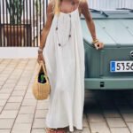 Blue Women's Crinkle Ice Silk Backless Cami Maxi Dress(Size M) - Loose Fit Lounge Nightgown Slip Dress, Casual Resort Wear - Image 3