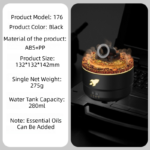 176 Black Simulation Turret Diffuser & Humidifier - Smart Timer Ultrasonic Mister with Volcano Lava Crack Shell and Colorful Light - Image 2