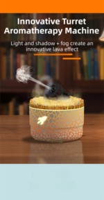 176 Black Simulation Turret Diffuser & Humidifier - Smart Timer Ultrasonic Mister with Volcano Lava Crack Shell and Colorful Light - Image 4
