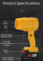 Black Ultra-High Power Cordless Turbine Air Blower With Lithium Battery & Australian Plug Kit - 30,000 RPM High Velocity and Lightweight Operation for Leaf Blowing, Snow Removal & Multi-Use - Image 7