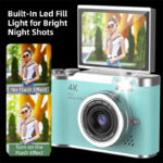Green 4K Compact Digital CCD Camera for Vlogging & Students - Portable Point and Shoot with 2.4-inch Rotating Screen, 8X Optical Zoom, and Anti-Shake - Image 3