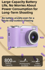 Yellow 4K Compact Digital CCD Camera for Vlogging & Students - Portable Point and Shoot with 2.4-inch Rotating Screen, 8X Optical Zoom, and Anti-Shake - Image 5