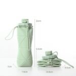 Green Portable Food Grade Silicone Collapsible Sports Water Bottle 600ML - Folding down 80% , Low High Temperature Resistant - Image 2
