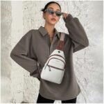 White Women's 3-Layer Zipped PU Chest Bag with Reversable Strap - Roomy But Not Nulky Single Shoulder Crossbody Bag - Image 5