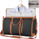 Brown 56-75L Large Capacity Foldable Garment Duffel Bag with Shoe Pouch - PU Leather Convertible Suit Carrier, Anti-Wrinkle Travel & Weekender Bag - Image 2