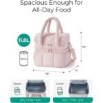 Pink Double-Layer Insulated Quilted Puffer Lunch Bag(10 x 7 x 10 inch) - Large Capacity Picnic Cooler Tote, Long-Lasting Hot/Cold Retention - Image 2