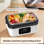 1L Black Cordless Waterless Heated Lunch Box - Portable 304 Stainless Steel Bento Box for Picnic Students Office Workers, Timed Insulation & USB Rechargeable - Image 2
