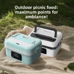 1L Black Cordless Waterless Heated Lunch Box - Portable 304 Stainless Steel Bento Box for Picnic Students Office Workers, Timed Insulation & USB Rechargeable - Image 4