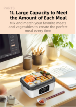 1L Black Cordless Waterless Heated Lunch Box - Portable 304 Stainless Steel Bento Box for Picnic Students Office Workers, Timed Insulation & USB Rechargeable - Image 5