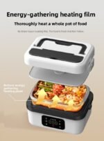1L Black Cordless Waterless Heated Lunch Box - Portable 304 Stainless Steel Bento Box for Picnic Students Office Workers, Timed Insulation & USB Rechargeable - Image 6