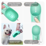 Green Portable Dog Water Bottle and Drink Feeder - 550ml Pet Travel Water Cup for Walking, Hiking & Outdoor Use (High-Temperature Resistant) - Image 3