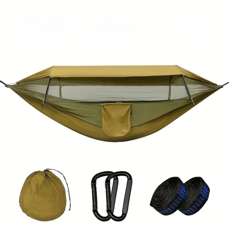 V888-ELOSUNG42455-202512311206-00 290 x 140CM Professional Nylon Hammock with Integrated Mosquito Net & Sunshade - 2-Person Anti-Rollover Camping Swing with Heavy-Duty Installation Kit (Dark Green) - Image 1