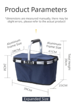 Blue Foldable Insulated Picnic Basket With Zipper Lid & Handle - Modern Minimalist Large Capacity Thermal Shopping Basket for Grocery, Camping, and Meal Delivery - Image 4