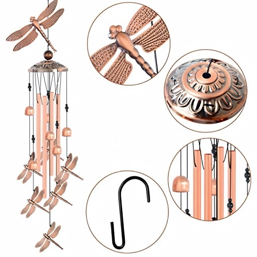 V888-ELOSUNG42563-202601050900-00 90cm Large Creative Dragonflies Vintage Metal Tube Wind Chimes - Handcrafted Musical Hanging Decor for Garden and Home with Hanging Hook - Image 1
