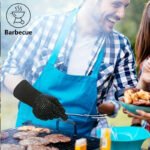 One Pair Black Extreme Heat Resistant BBQ Gloves (800Â°C/1472Â°F) - Non-Slip Silicone Coated Fireproof Mitts for Smoker, Oven & Industrial Use - Image 3