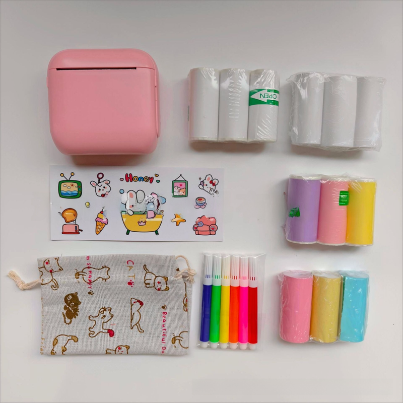 V888-ELOSUNG42687-202601051111-00 Pink X6 Mini Portable Bluetooth Instant Photo & Note Printer for Students - Deluxe 20-Piece Gift Set with 12 Paper Rolls, Color Pens & Storage Bag - Image 1