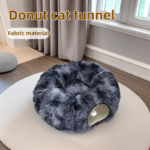 2-in-1 Dark Grey Tie-Dye Donut-Shaped Cat Tunnel Bed -  Spacious 85cm Pet Play Tunnel & Lounger, Durable Fabric for Cats & Kittens - Image 2