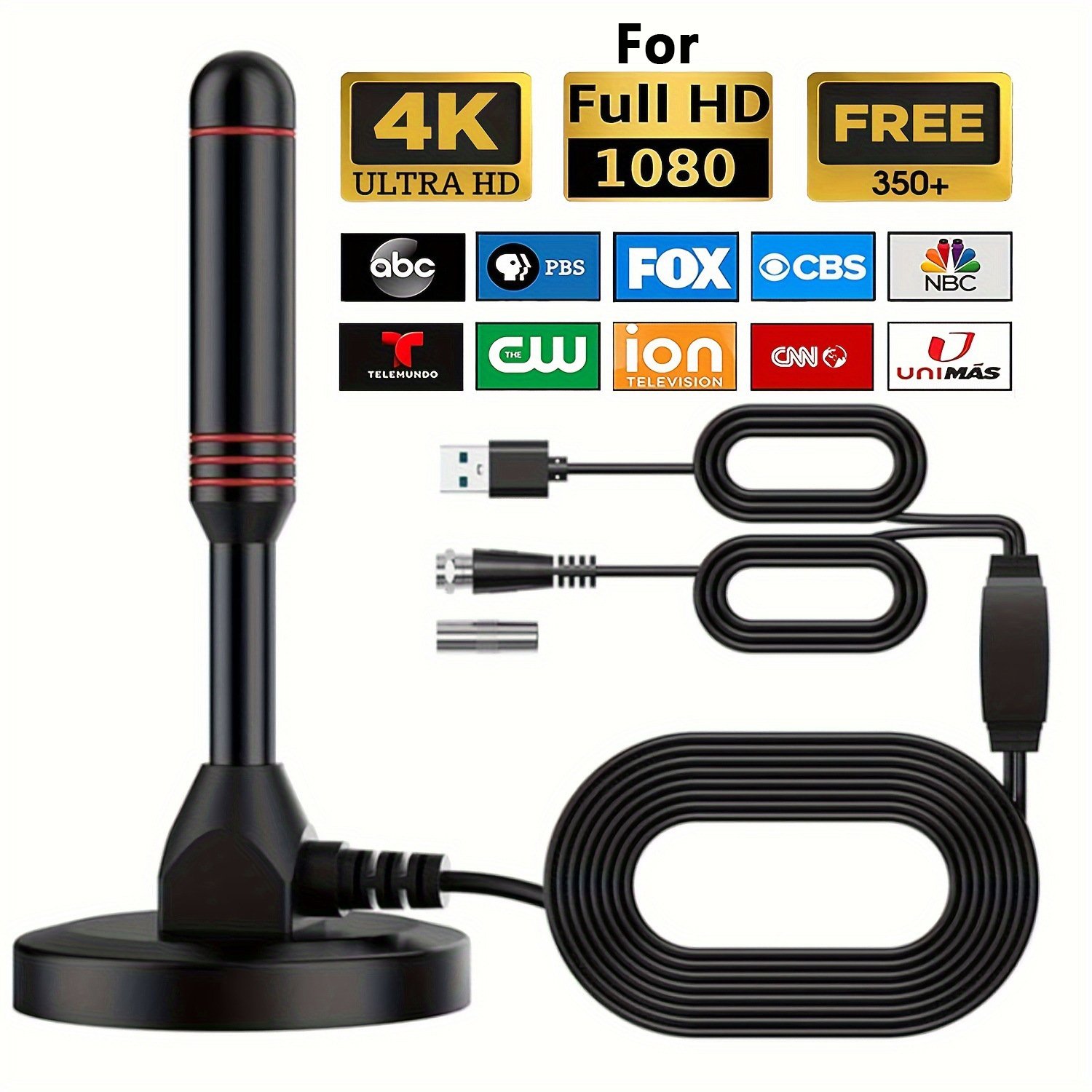V888-ELOSUNG42711-202601050905-00 Digital HDTV Antenna with 5M Cable & Signal Booster for 4K High Gain 37dBi Reception - 360° Omnidirectional Indoor/Outdoor Antenna Compatible with DVB-T/T2, ATSC, ISDB-T - Image 1