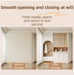 150 X 180 CM Fruit-Green Linen-Look Dust Drill-Free Pull-Curtain - Folding Doorless Closet Divider with Magnetic Closure & Hanging Rings - Image 3