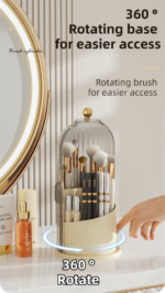 White 360Â° Rotating Makeup Brush Holder with Transparent Dust-Proof Sliding Door - Large Capacity Cosmetic Organizer, Professionaln Gradient Dual Zones - Image 2