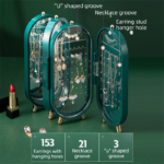 Green 4-Layer Retractable Screen-Style Jewelry Display Stand With Mirror Zone - Dust-Proof Necklace & Earring Organizer Case for Vanity - Image 3
