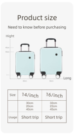 White 14 Inch Lightweight Carry-on Luggage for heights over 1.6m - Underseat & Overhead Cabin Hardside Suitcase - Image 4