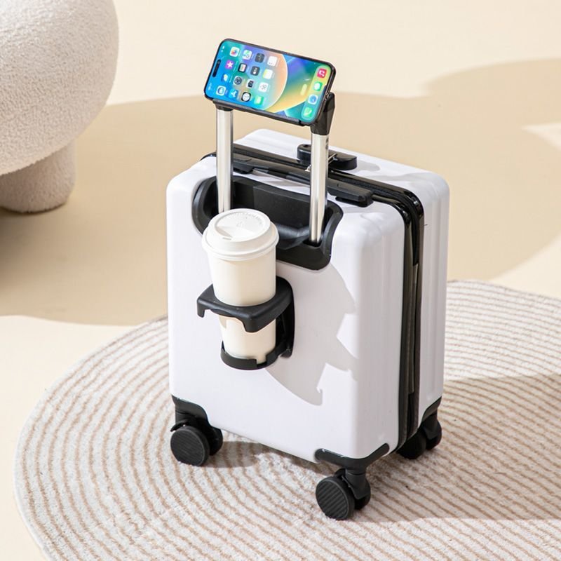 V888-ELOSUNG42793-202601081045-00 White 14 Inch Lightweight Carry-on Luggage for heights over 1.6m - Underseat & Overhead Cabin Hardside Suitcase with Cup Holder & Phone Stand - Image 1