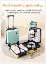 Black 16 Inch Lightweight Carry-on Luggage for heights over 1.6m - Underseat & Overhead Cabin Hardside Suitcase with Cup Holder & Phone Stand - Image 7