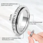 3-Piece Anxiety Spinner Meditation Bands Set - Full Zircon Inlaid Stainless Steel Rings for Stress Relief - US Size 10 - Image 3