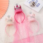 Beige 2-Pack Tulle Crown Headbands with "Happy Birthday" Sparkle Design for Kids â€“ Princess Party Hair Accessories - Image 2