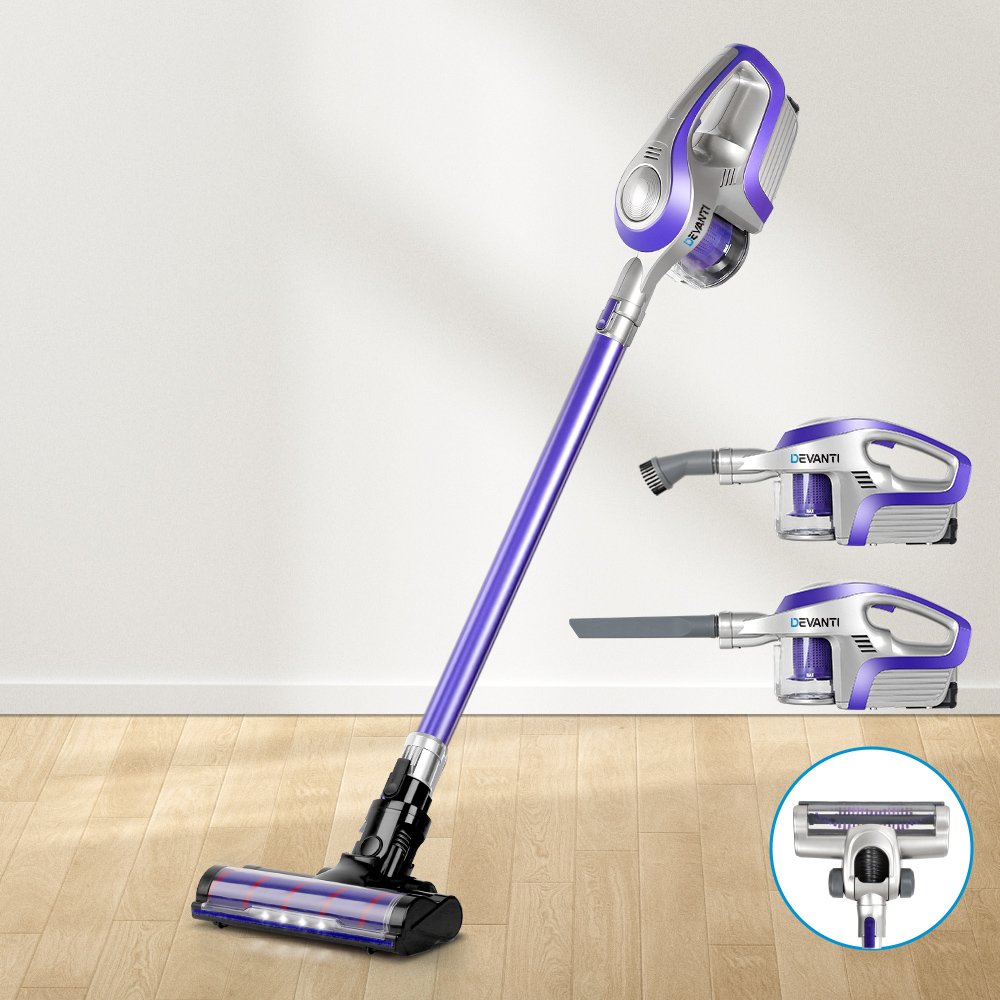 VAC-CL-BH-150-GY-PP-14844-07 Devanti Stick Vacuum Cleaner Roller Brush Cordless 150W Purple - Image 1