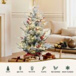 Jingle Jollys Christmas Tree 1M LED Potted Xmas Party Decor Red Barries Flocked - Image 4