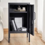 Artiss Bedside Table Metal Cabinet - Black - Image 8