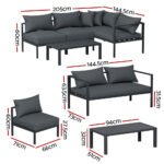 Gardeon 4 Seater Outdoor Sofa Set Aluminium Patio Furniture Setting 4PC Charcoal - Image 2