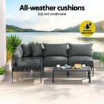 Gardeon 4 Seater Outdoor Sofa Set Aluminium Patio Furniture Setting 4PC Charcoal - Image 4