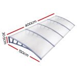 Instahut Window Door Awning Canopy 1.5mx4m Transparent Sheet Grey Plastic Frame - Image 2
