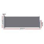 Instahut Side Awning Sun Shade Outdoor Blinds Retractable Screen 1X3M Grey - Image 2