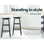 Artiss 2x Bar Stools Round Chairs Wooden Black - Image 6