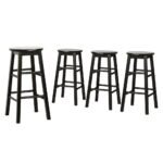 Artiss 4x Bar Stools Round Chairs Wooden Black - Image 3