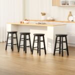 Artiss 4x Bar Stools Round Chairs Wooden Black - Image 7