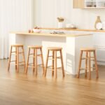 Artiss 4x Bar Stools Round Chairs Wooden Nature - Image 7