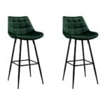 Artiss 2x Bar Stools Velvet Chairs Green - Image 7