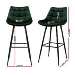 Artiss 4x Bar Stools Velvet Chairs Green - Image 2