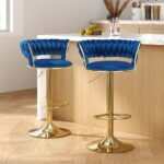 Artiss 2x Bar Stools Gas Lift Velvet Woven Backrest Navy - Image 7