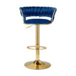 Artiss 2x Bar Stools Gas Lift Velvet Woven Backrest Navy - Image 3
