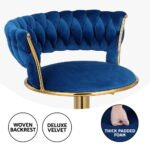 Artiss 2x Bar Stools Gas Lift Velvet Woven Backrest Navy - Image 4