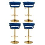 Artiss 4x Bar Stools Gas Lift Velvet Woven Backrest Navy - Image 3