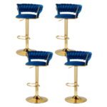 Artiss 4x Bar Stools Gas Lift Velvet Woven Backrest Navy - Image 7
