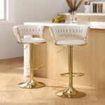 Artiss 2x Bar Stools Gas Lift Velvet Woven Backrest Ivory