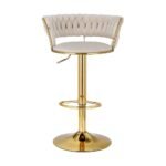 Artiss 2x Bar Stools Gas Lift Velvet Woven Backrest Ivory - Image 3